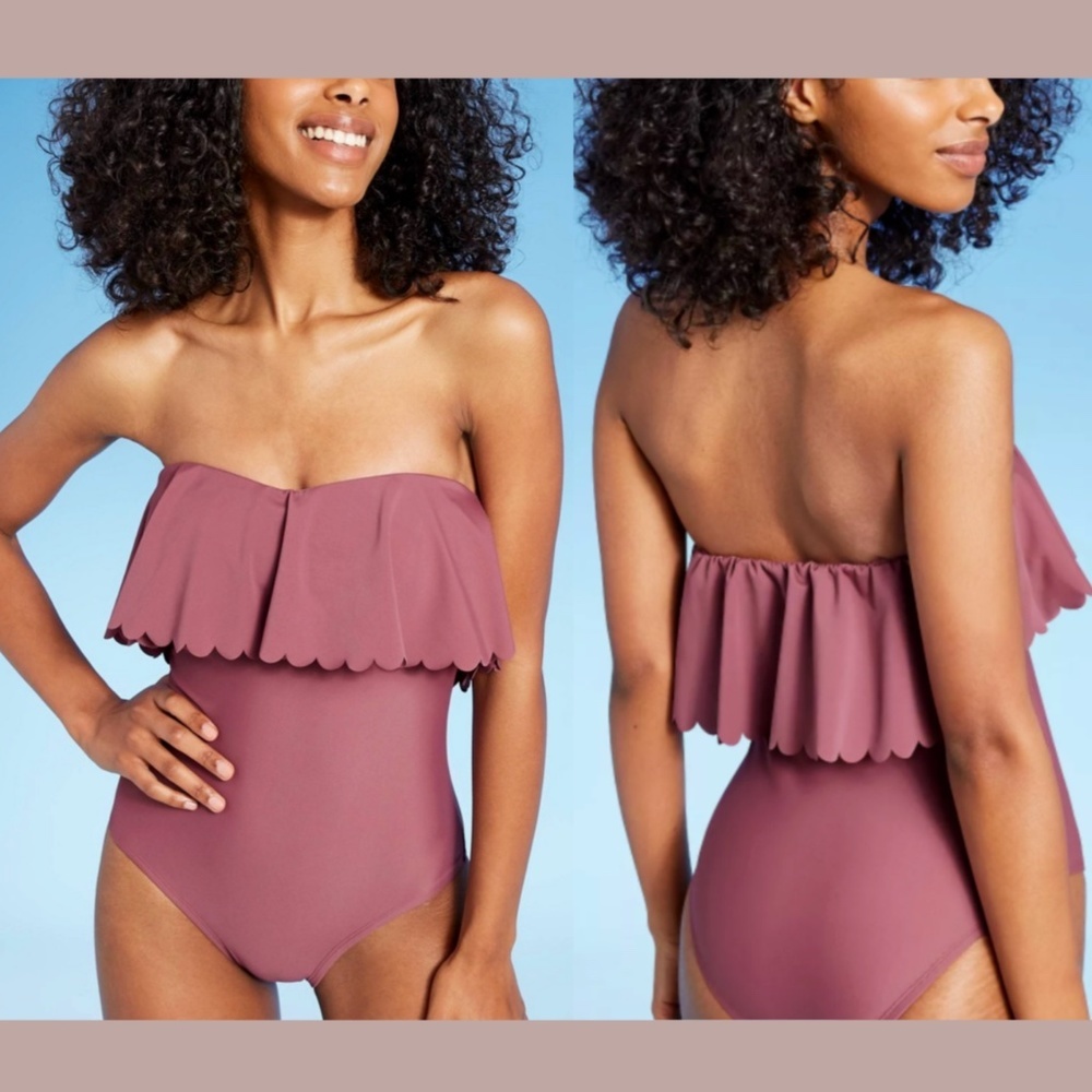 NWT Kona Sol [ XS‎ ] Scalloped Flounce One Piece Swimsuit Mulberry